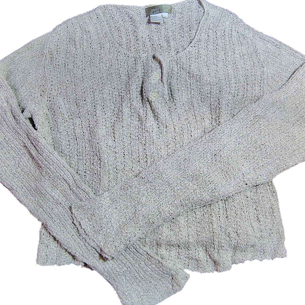 The Territory Ahead Womens S Henley Sweater Beige Linen Knit Boho Gorpcore